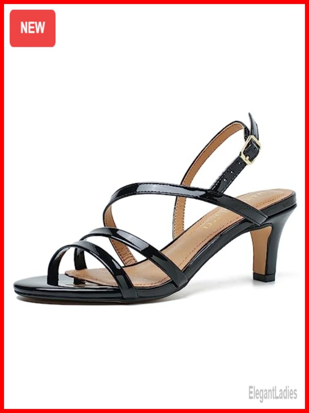Synthetic Patent PU Slingback Kitten Heel Sandals Open Toe Buckle Dress Shoes